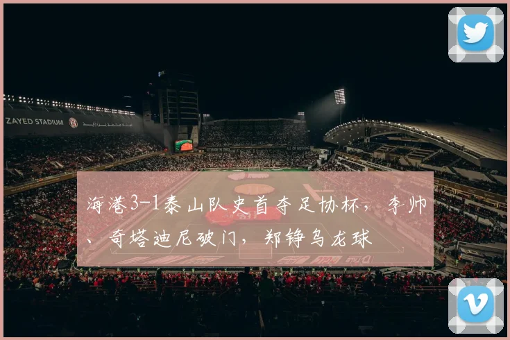 海港3-1泰山队史首夺足协杯，李帅、奇塔迪尼破门，郑铮乌龙球